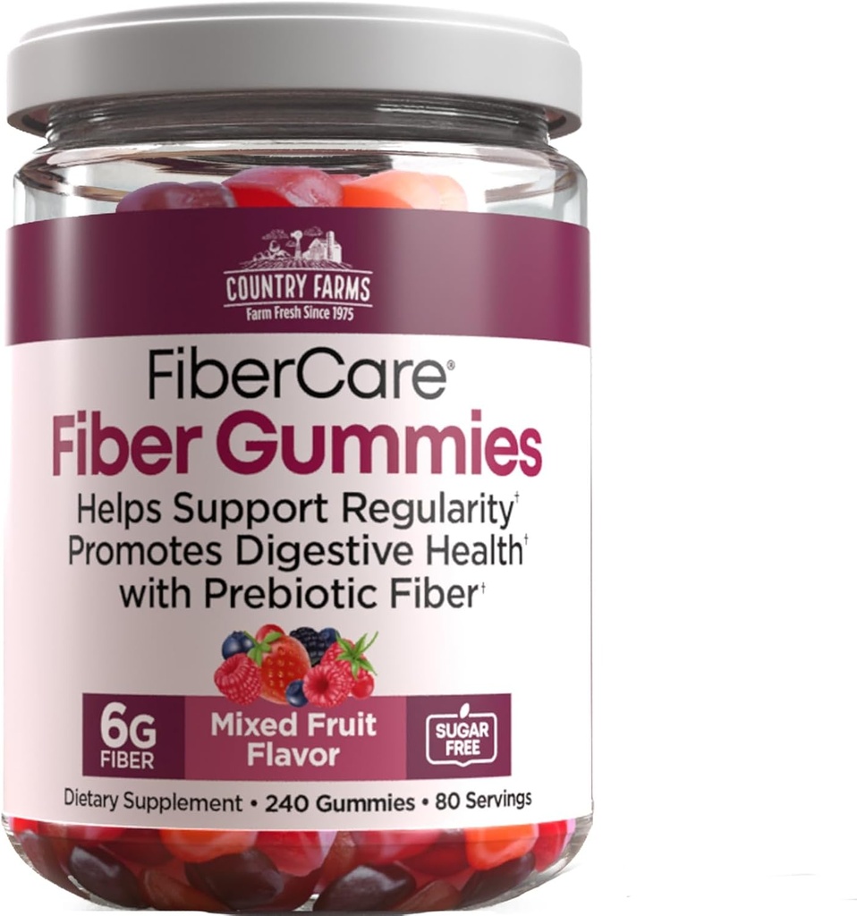 Country-Farm Fiber Care Gummies Silencio Ayuda Apoyos Regularidad ← Promover la Salud Digestiva Silencio con Prebiótico Silencio Mixed Fruit Flavor  6g per Fiber ANTE (240 Gummies) Silencio 80 Days Supplies