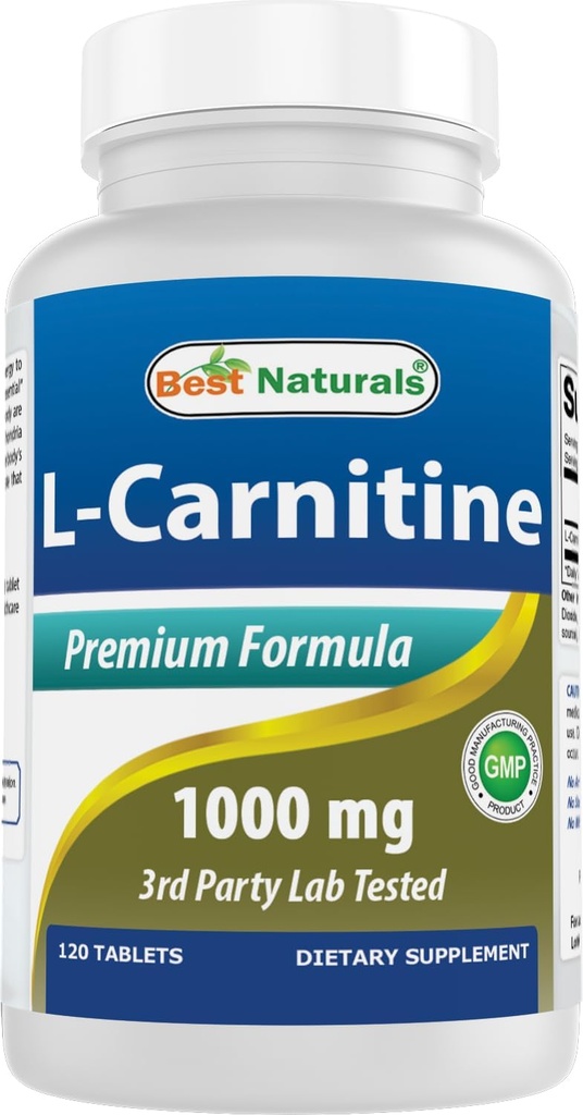 Mejores Naturales L-Carnitina Fumarate 1000mg por Tablet - 120 Conde - Boost Cellular Energy