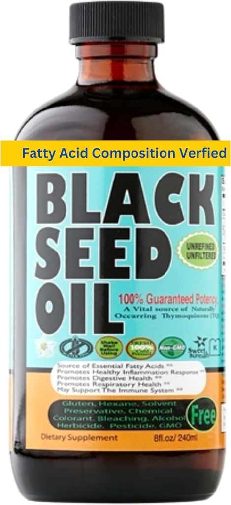 Black Seed Oil 8 Oz - Premium Nigella Sativa Cold-Presed Turkish Black Cumin Oil - High Strength 3X Thymoquinone - Natural Support - Super Food