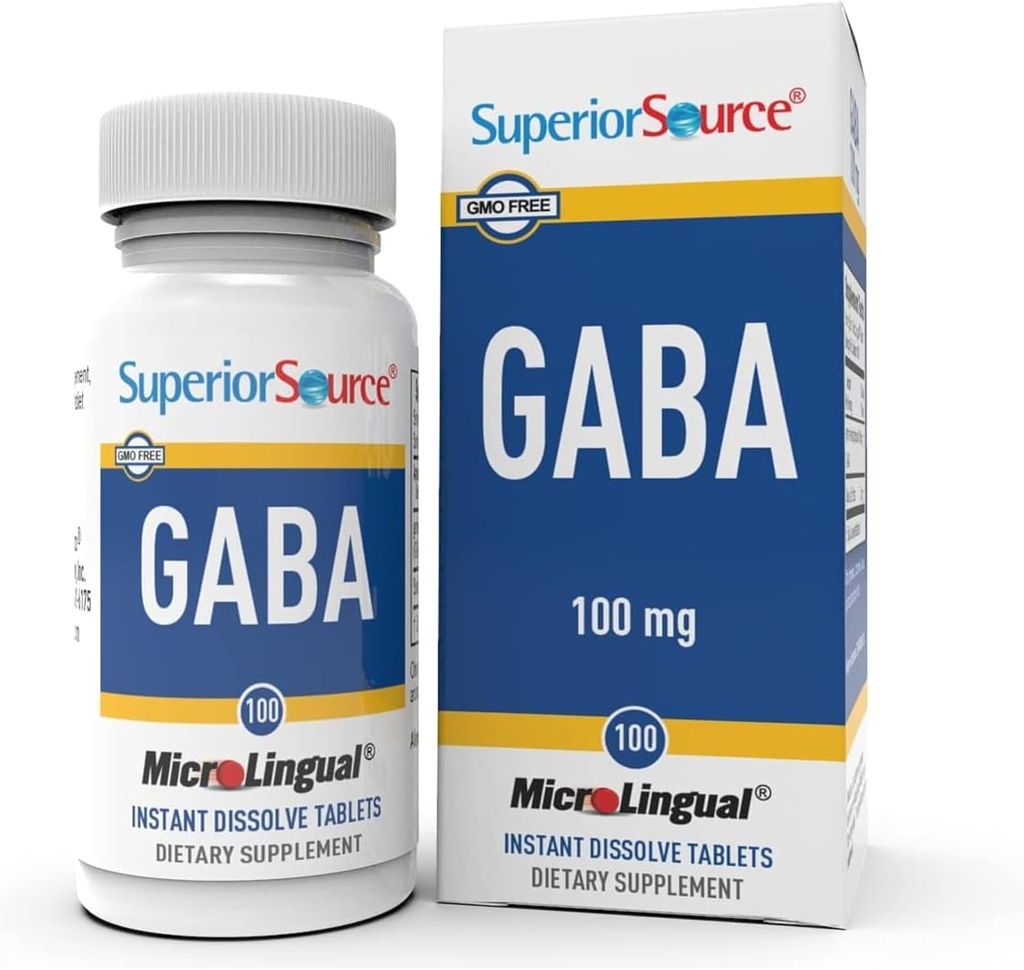 Fuente superior GABA 100 mg - Brain &amp; Nervous System Support Supplement - Gamma-Aminobutyric Acid Supplement Aids Healthy & Relaxed Sleep - Bariatric Friendly - 100 Sublingual Dissolving Tablets