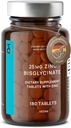 CLAV® Zinc Bisglycinate 25mg - 180 Tablets (6 Meses de suministro) - Natural Chelated Zinc Supplement - Vegan Zinc Glycinate for Immune &amp; Skin Support
