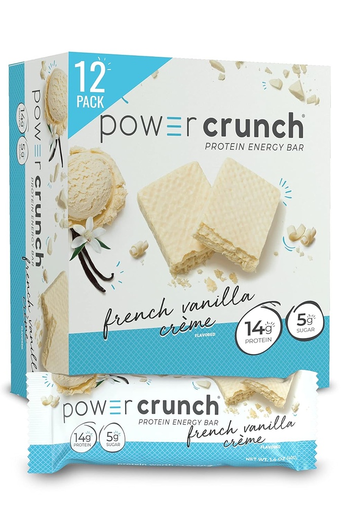Power Crunch Protein Wafer Bares, High Protein Snacks with Delicious Taste, French Vanilla Creme, 1.4 Ounce (12 Count)