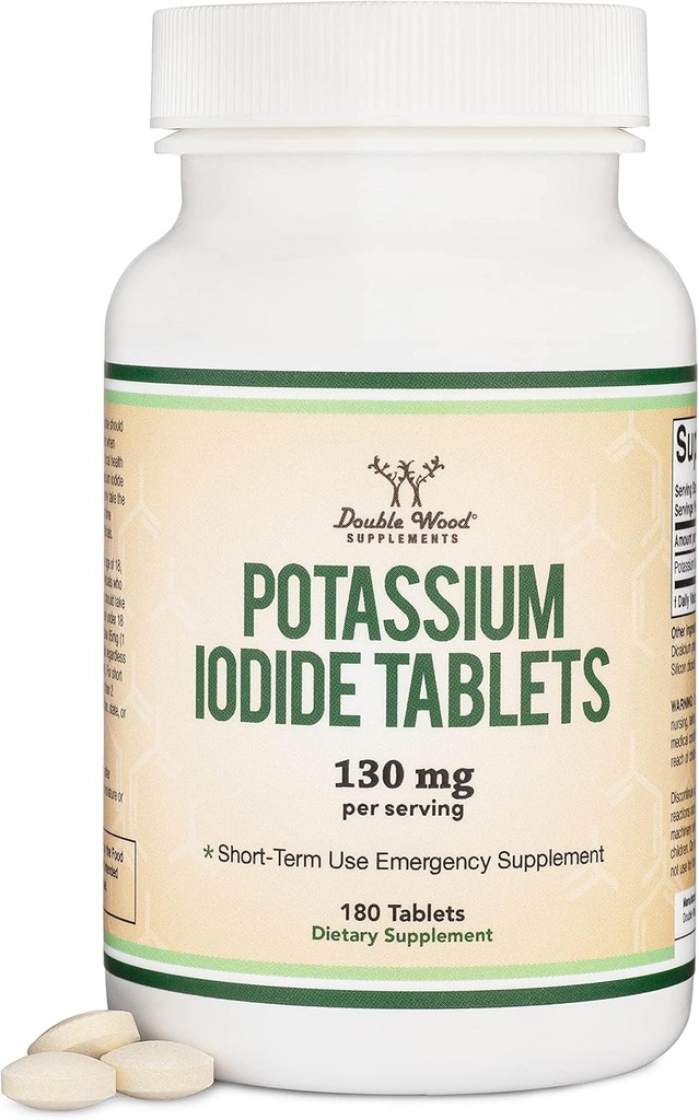 Potasio Iodide 130mg Tablas - Uso de emergencia para la exposición - 180 Cuenta, 3 Mes Fuente - Suplementos de madera doble