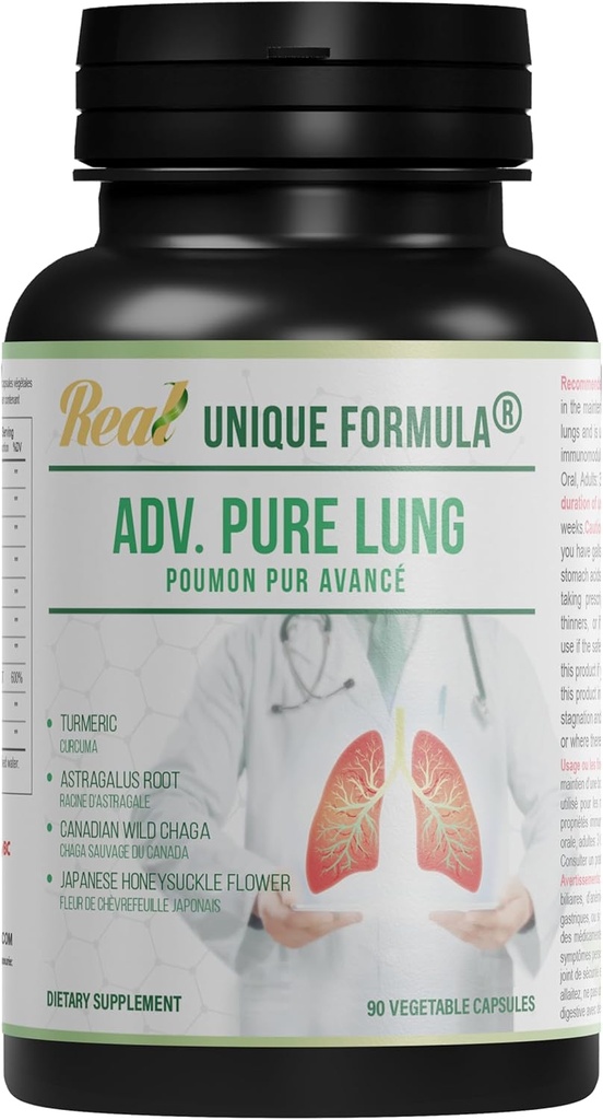 Adv. Pure Lung ¦ Lung Cleanse and Detox ← Herbal Respiratory Supplement for Lung Support with Chaga Mushroom, Curcumin Turmeric, Honeysuckle Flower, Astragalus, Quercetin, Pomegranate