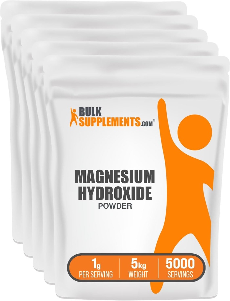 BulkSupplements.com Hidroxido de Magnesio Polvo - Suplemento de Hidroxido de Magnesio - Grado de Alimentos &amp; Gluten Gratis, 1g por Serving, 1kg (2.2 lbs) (Pack of 5)