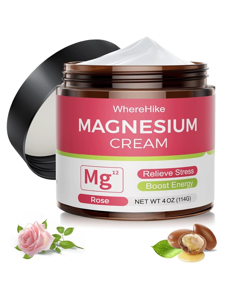 Crema natural de magnesio tópico para el sueño,Loción de magnesio nocturna para el dolor y los calambres de la pierna,Relajación muscular,Calma, Hidratación profunda para el cuidado de la piel.(Rose-1)