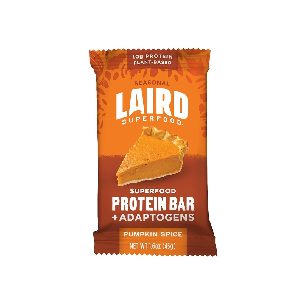 Barras de Proteína Funcional Superfood Laird – Bar Proteína Proteína pero Mejor con Ingredientes Reales, Mushrooms Funcionales 10g Proteína Planta-Basada, 6g Fibra - No GMO - Calabaza, 10 Conde (Pack of 1)