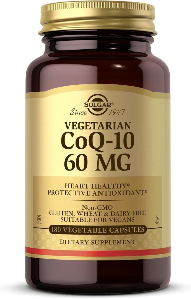 Solgar Vegetarian CoQ-10 60 mg - 180 cápsulas vegetales - Antioxidante protector - No GMO, Vegan, Gluten Gratis, Dairy Free, Kosher - 180 piezas