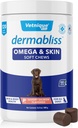 Vetnique Dermabliss Omega " Skin Health Fish Oil for Dogs Soft Chews Healthy Skin " Coat for Dogs with Biotin " - Hickory Salmon Dog Treats (120 Count Chews)