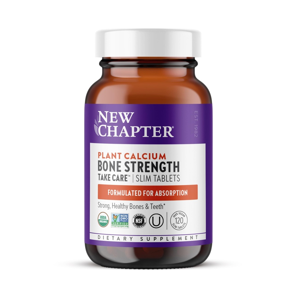 Nuevo capítulo Suplemento de calcio - Estrés de hueso Calcio orgánico con Magnesio, Vitamina D3+K2, 70+ Minerales de rastro para la salud de los huesos, sin gluten, Tablas delgadas fáciles de absorber - 120 Conde