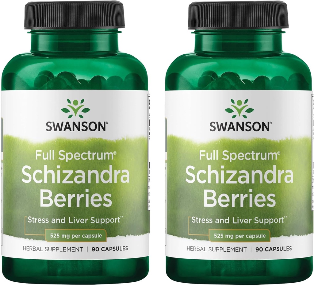 Swanson Full Spectrum Schizandra Berries - Herbal Supplement Promoting Stress Support " Liver Health - Helps Easy Body and Mind w/Natural Ingredients - (90 Capsules, 525mg Cada) (2 Pack)
