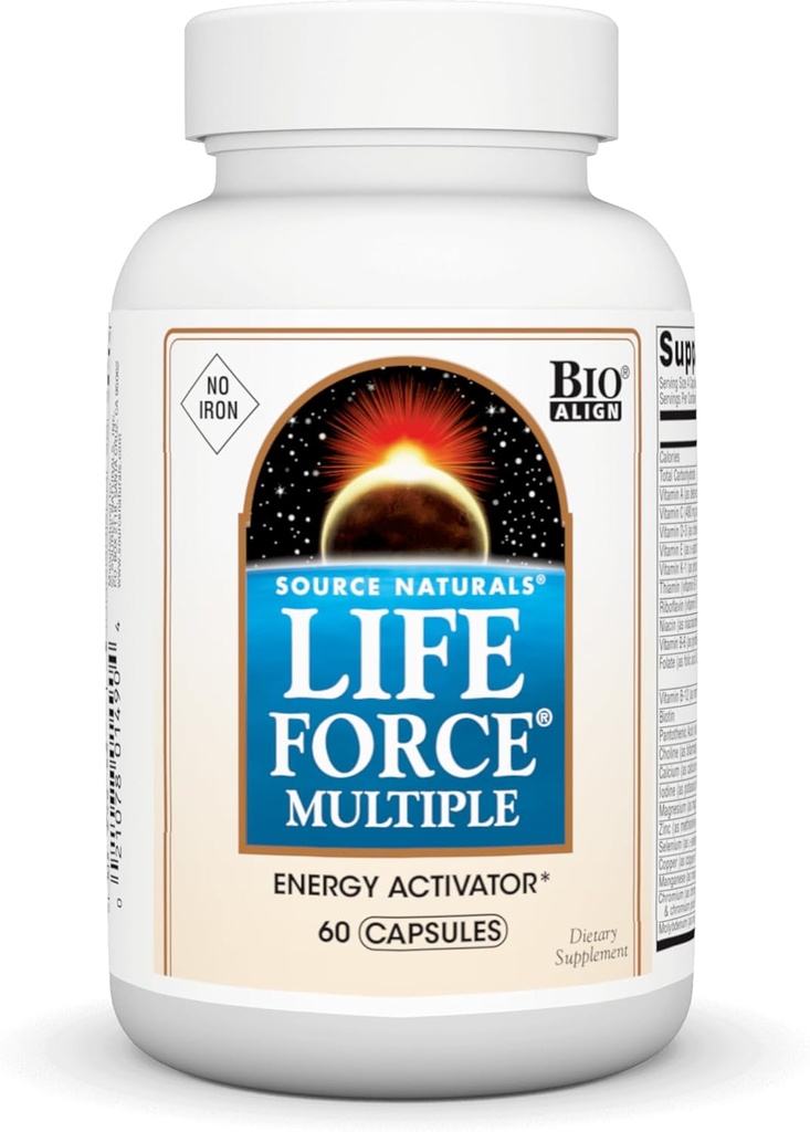 Fuente Naturals Fuerza de Vida Múltiples Hierro Gratis Multivitamínico Vitaminas Esenciales, Minerales, Antioxidantes & Nutrientes - Energía &amp; Inmune Boost* - 60 cápsulas