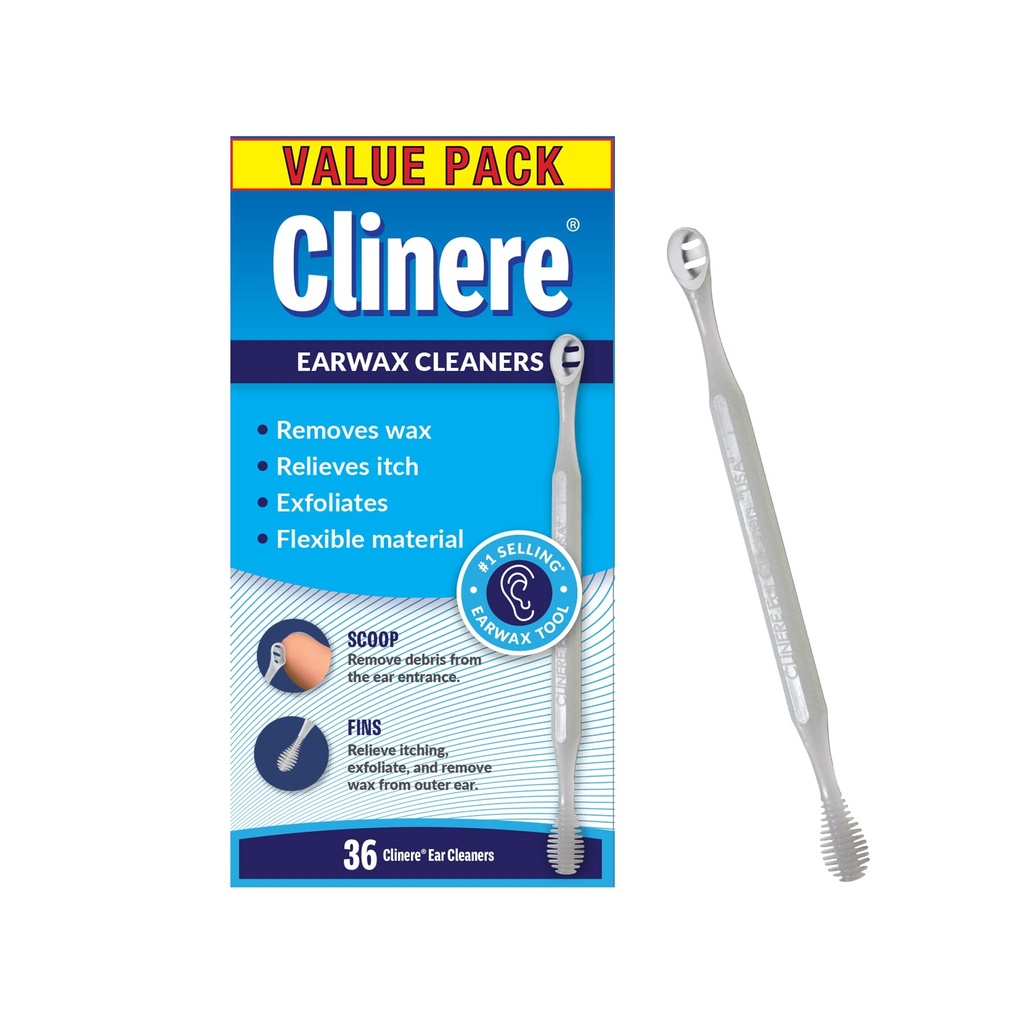 Clinere Ear Cleaners, Gentle Canal Cleaning and Ear Wax Removal Tool, Itch Relief, Exfoliates, 36 Count