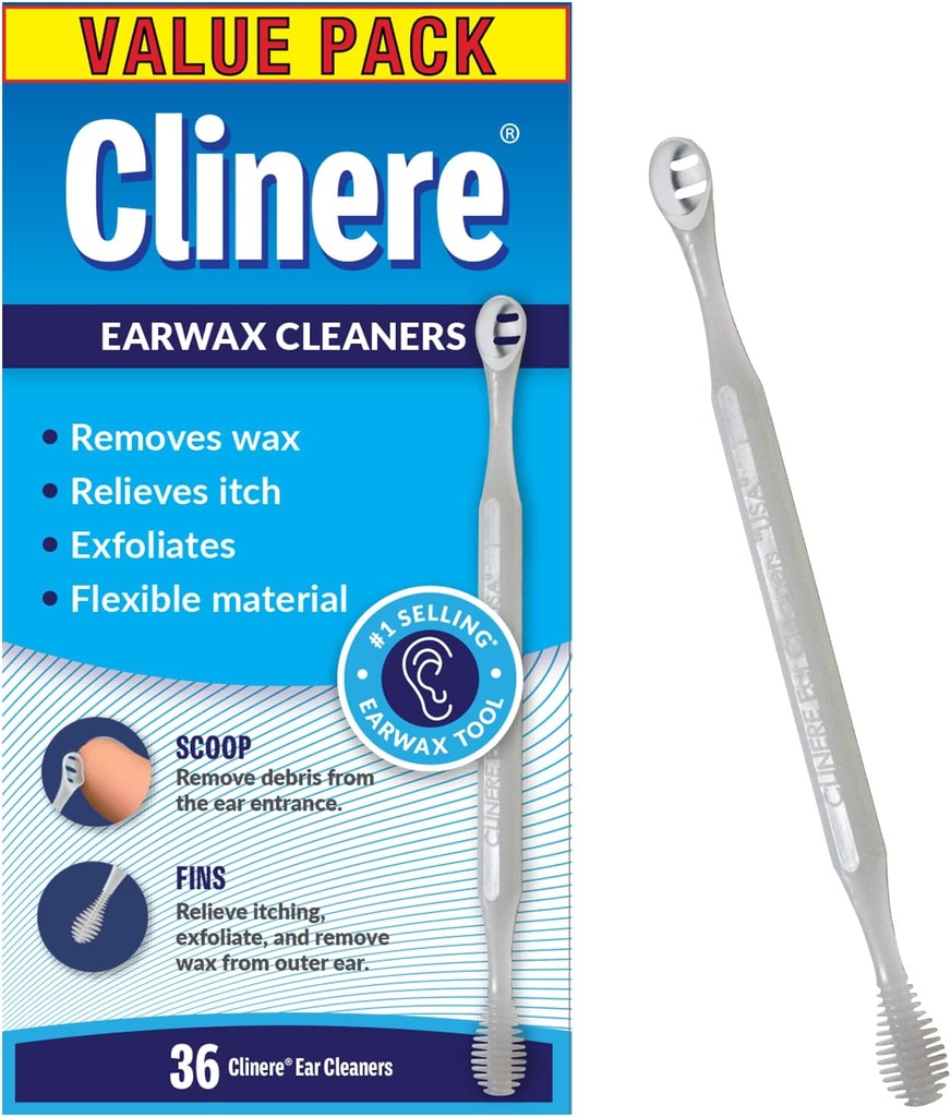 Limpiadores de oído de Clinere, Herramienta de limpieza de canales suaves y eliminación de cera de oído, Itch Relief, Exfoliates, 36 Conde