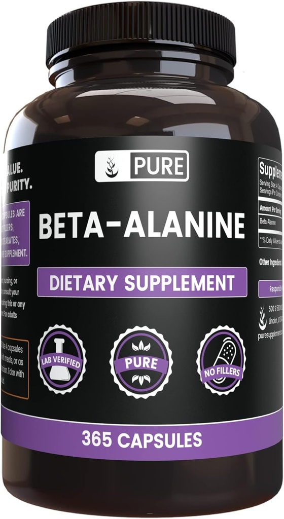 Pure Original Ingredients Beta Alanine, (365 Capsules) Always Pure, No Additives Or Fillers, Lab Verified