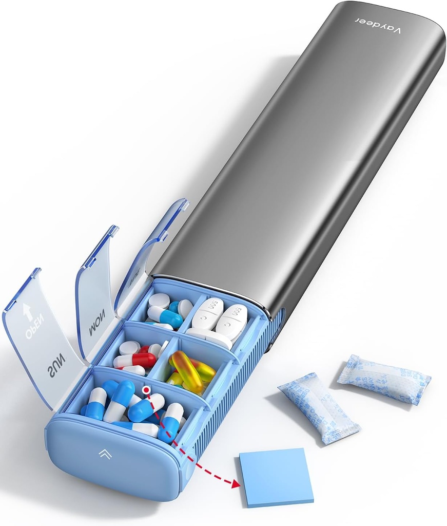 Vaydeer 7 días organizador semanal de píldoras (Apoyo 2 veces al día), caja de la pila de metal, gran capacidad Caja de la píldora diaria para suplementos, píldoras, vitaminas y medicamentos (Gray)