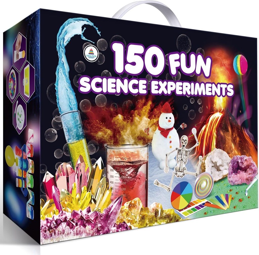 UNGLINGA 150 Experimentos Kits de Ciencias para Niños Niñas, S.T.E.M Kit Juguetes Regalos Ideas Navidad de Cumpleaños, Chemistry Break Geodes, Volcán, Physics Educational Activities Project