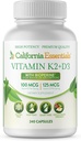California Essentials Vitamina K2 + VIT D3 5000 UI con BioPerine para la absorción máxima - Corazón, Hueso, Suplemento de Apoyo Inmunitario - Non-GMO, Dairy/Soy/Gluten-Free - 240 Veggie Capsules