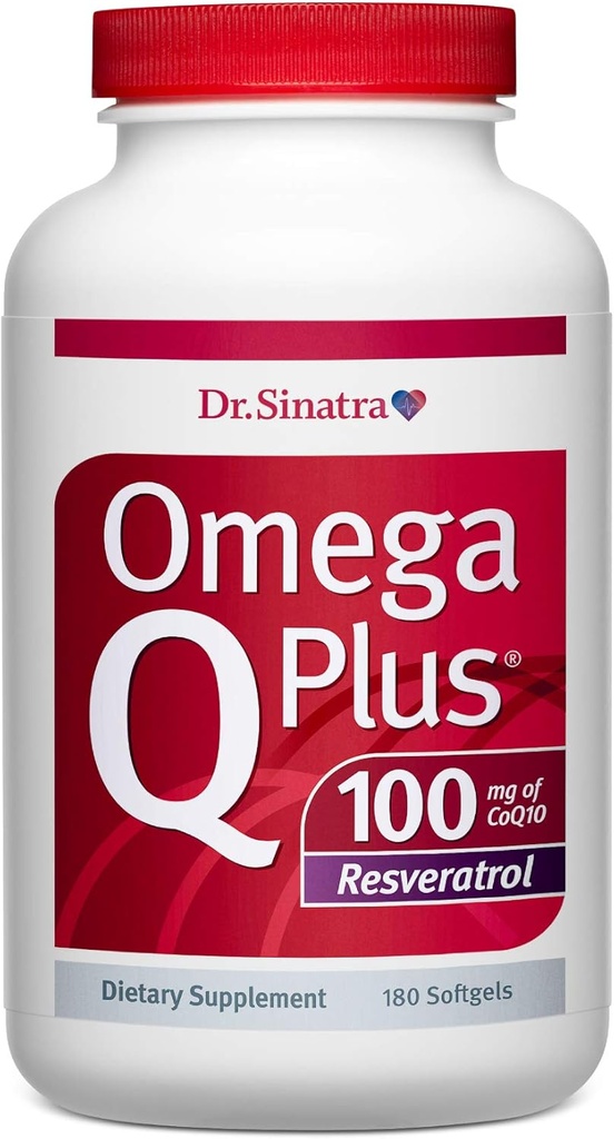 Dr. Sinatra Omega Q Plus 100 Resveratrol – Omega-3 Suplemento Apoya la salud cardíaca y proporciona energía antioxidante con 100 mg de CoQ10 y Resveratrol (180 softgels)