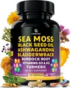 Sea Moss Capsules – 17 en-1 Blend con aceite de semilla negra Ashwagandha Bladderwrack Burdock Root Turmeric Vitamina D3 K2 C para el bienestar diario – Suplemento multimineral para hombres y mujeres – 120 Conde