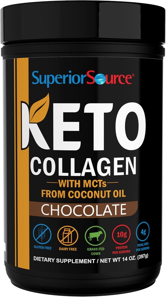 Alta Fuente Keto Collagen - Colágeno Proteína de Collagen con aceite MCT - Soporta el cabello, la piel, las uñas y la salud conjunta - sin lácteos - Chocolate, 14 oz