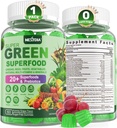 Super Greens Gummies, Verdes Superfood Powder Alternativa w/Spirulina, Clorella, Fibra Prebiótica, Probiótico, Fruta Veggie, Verdes Digestivos " Salud Gut, Inmunity, Focus, 60 Cts