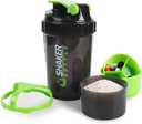 Botella de Shaker - Protein Shaker Cup con Compartimientos de Almacenamiento - Botellas de afeitado resistentes al pico con Mixer para mezclador de espuma-500ML/16oz (GREEN &amp; BLACK)