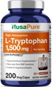 NusaPure L-Tryptophan 1500mg 200 Vegetarian Caps (No-GMO, Vegan) Bioperina