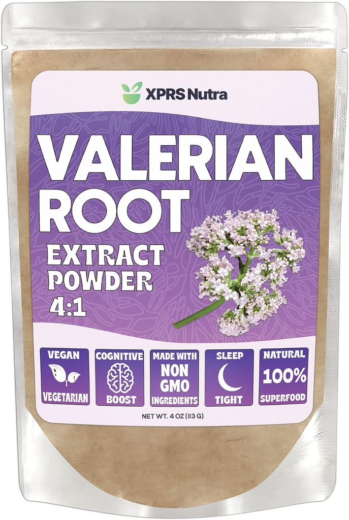 XPRS Nutra Valerian Root Extract Powder 4:1 - Premium Valerian Root Powder for Cognition - Vegan Friendly Herbal Sleep Assist (4 Ounce)