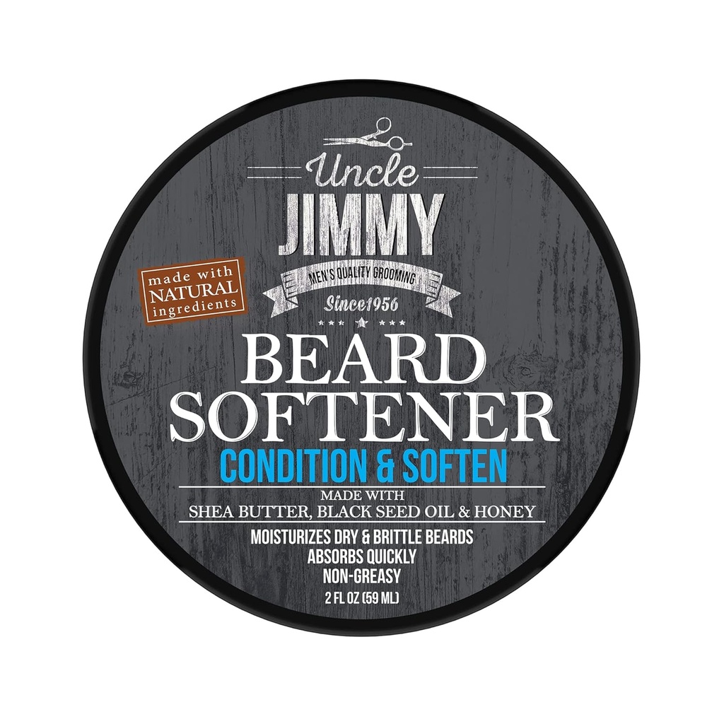 El tío Jimmy Beard Softener, Acondicionamiento de Balm para Hombres Hydrates, Smooths, Adds Shine &amp; Tames Flyaway Hair ← Hecho con Shea Butter, Honey 2 Fl Oz