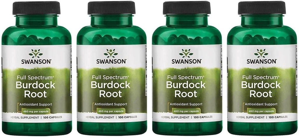 Swanson Burdock Root Kidney ' gradualmente' Liver Support - Detox Skin ayuda a eliminar las toxinas del cuerpo - Apoyar bien el sistema de inmunos saludables - Herbal Antioxidante Suplemento (460 mg 100 cápsulas) 4 Pack