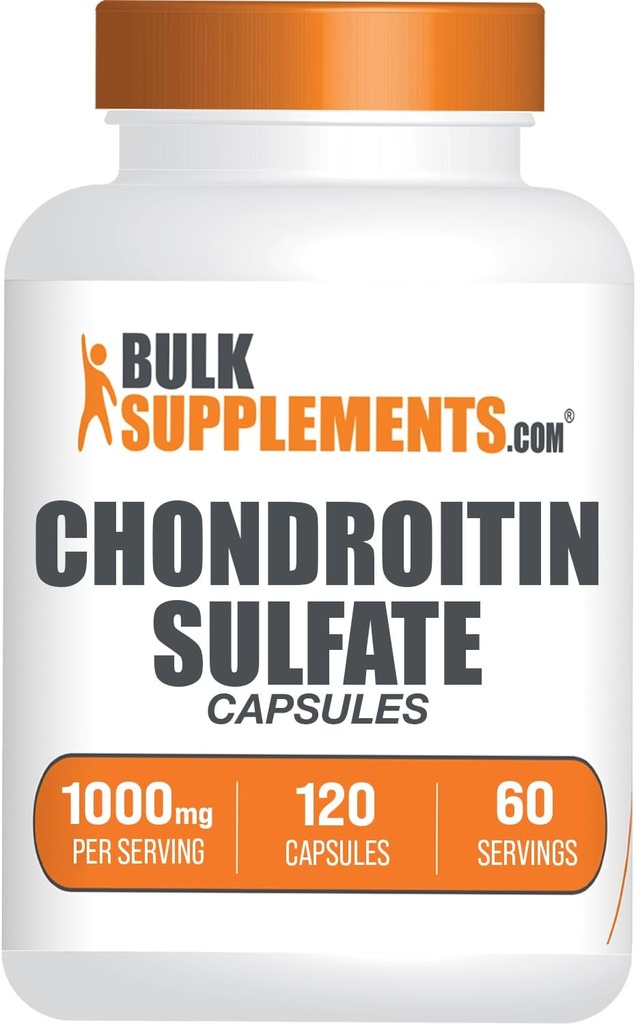 BulkSupplements.com Chondroitin Sulfate Capsules - Suplemento Nutricional, Condroitina Sulfate 1000 mg - Gluten Free, 2 cápsulas por Serving, 120 Conde (Pack of 1)
