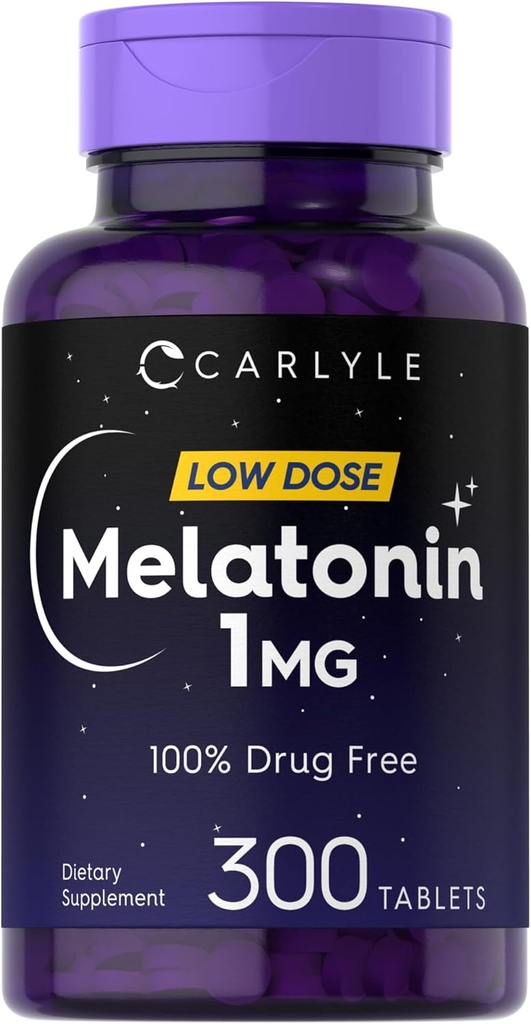 Carlyle Melatonin 1 mg  300 Low Dose Tablets ← Drug Free Aid ← Vegetarian, Non-GMO, Gluten Free
