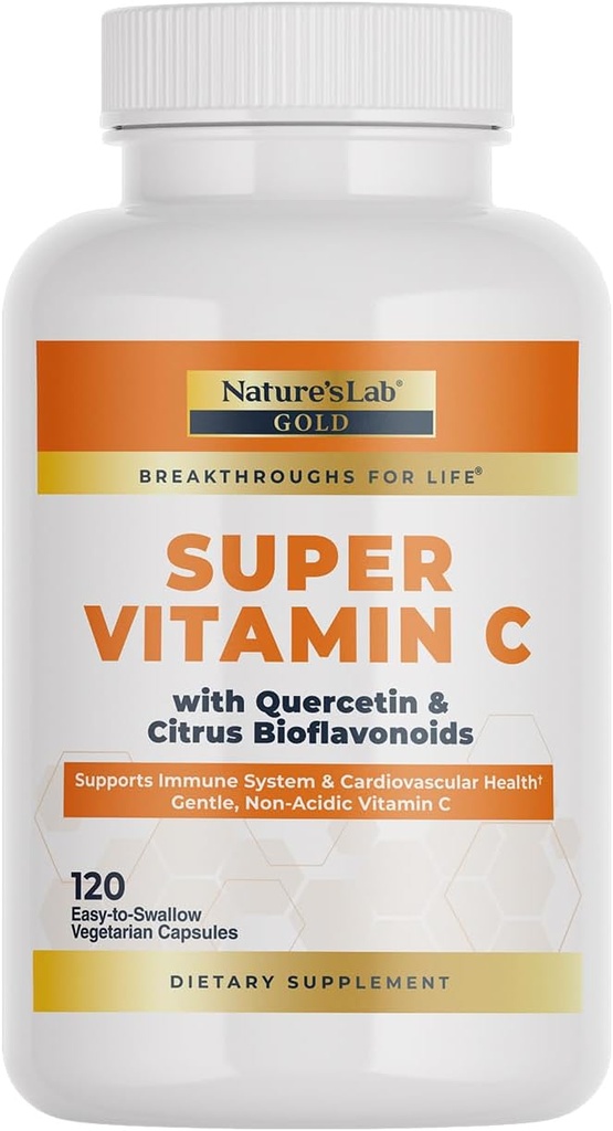 Lab Gold Super Vitamina C 1000mg – Immune System Support – Contiene Complejo Bioflavonoides " Quercetina – No Acidic, No-GMO, Gluten Free, Vegan – 120 cápsulas (2 Month Supply)