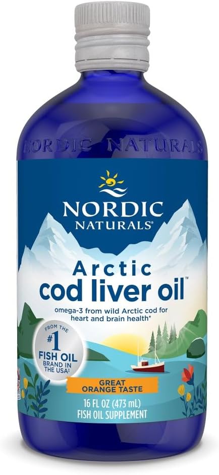 Naturales nórdicos Aceite de hígado de bacalao Ártico, Naranja - 16 oz - 1060 mg Total Omega-3 con EPA &amp; DHA - Corazón &amp; Salud cerebral, Inmunidad saludable, Bienestar general - No GMO - 96 Servimientos