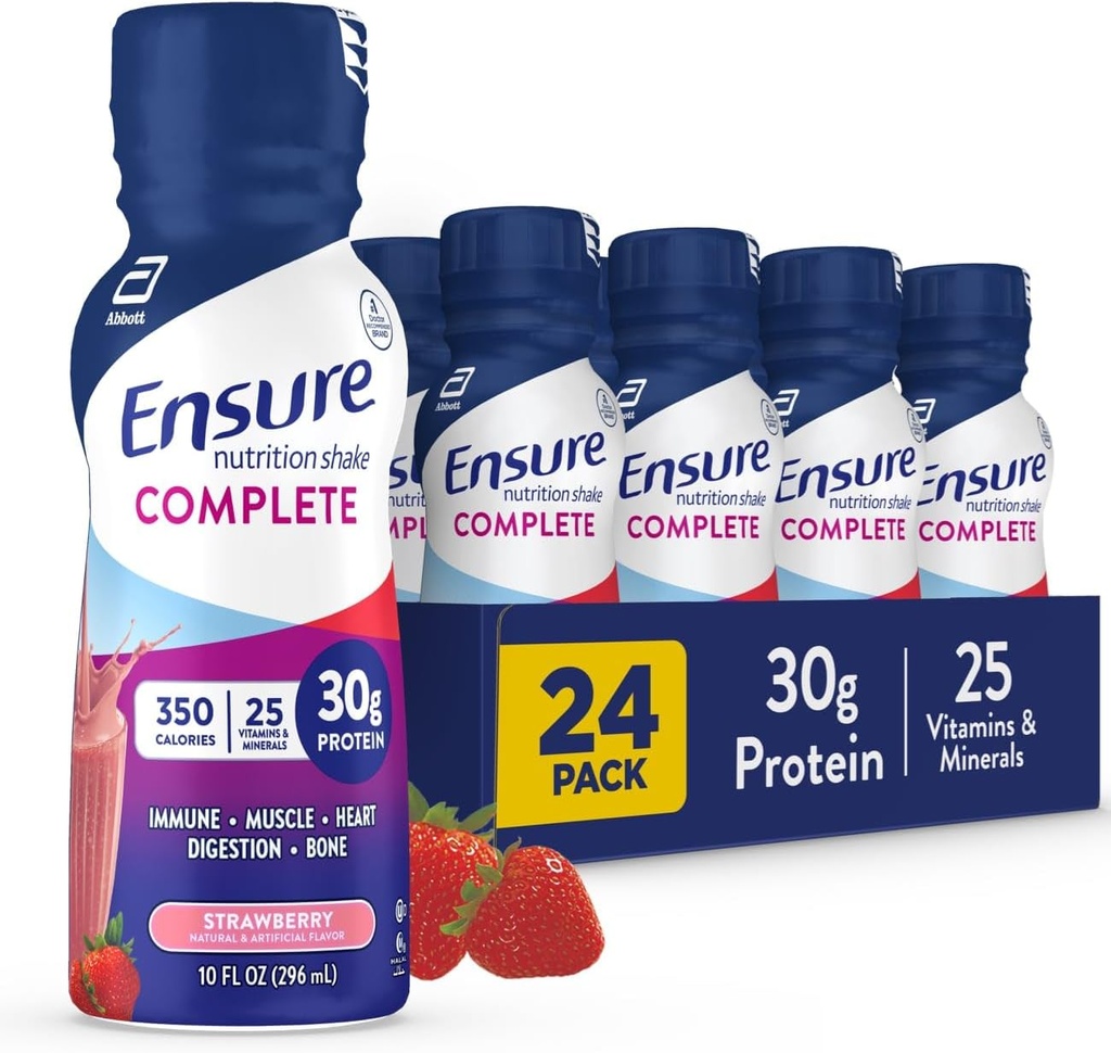 Asegurar Afeitar Nutrición COMPLETO con 30g Proteína, Nutrientes de Salud Inmune, Sabores de Chocolate y Fresa, Packs de 24 (10 fl oz)