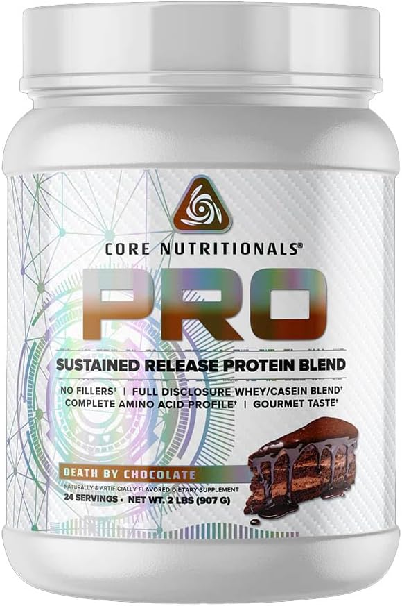 Core Nutritionals Pro Sustained Release Whey Protein Blend  tolera with Digestive Enzymes ← 25g Protein, 2g Carbs tención No Fillers  2 Pound (Death by Chocolate)