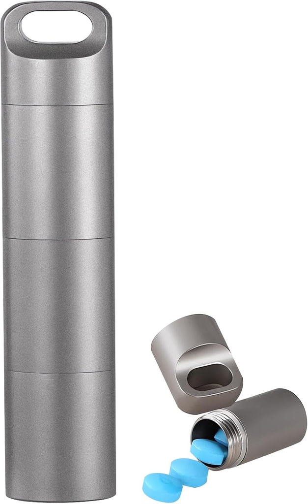 Pequeño Keychain Pill Holder, 304 Caja de Pill de Acero Inoxidable Organizador para Viajes, Caja de Medicina para Hombres de Píldora (Caso de Píldora Portable de Media)