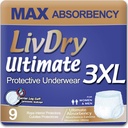 LivDry Ultimate Adult Incontinence Underwear, High Absorbency, Leak Cuff Protection (XXX-Large (9 Conde))