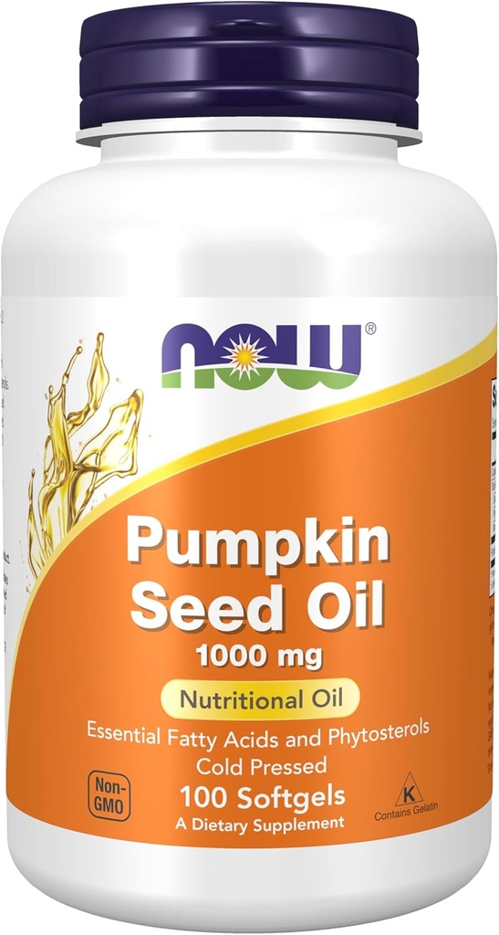 AHORA Suplementos, Pumpkin Seed Oil 1000 mg con ácidos grasos esenciales y fitosteroles, Frío Presionado, 100 Softgels