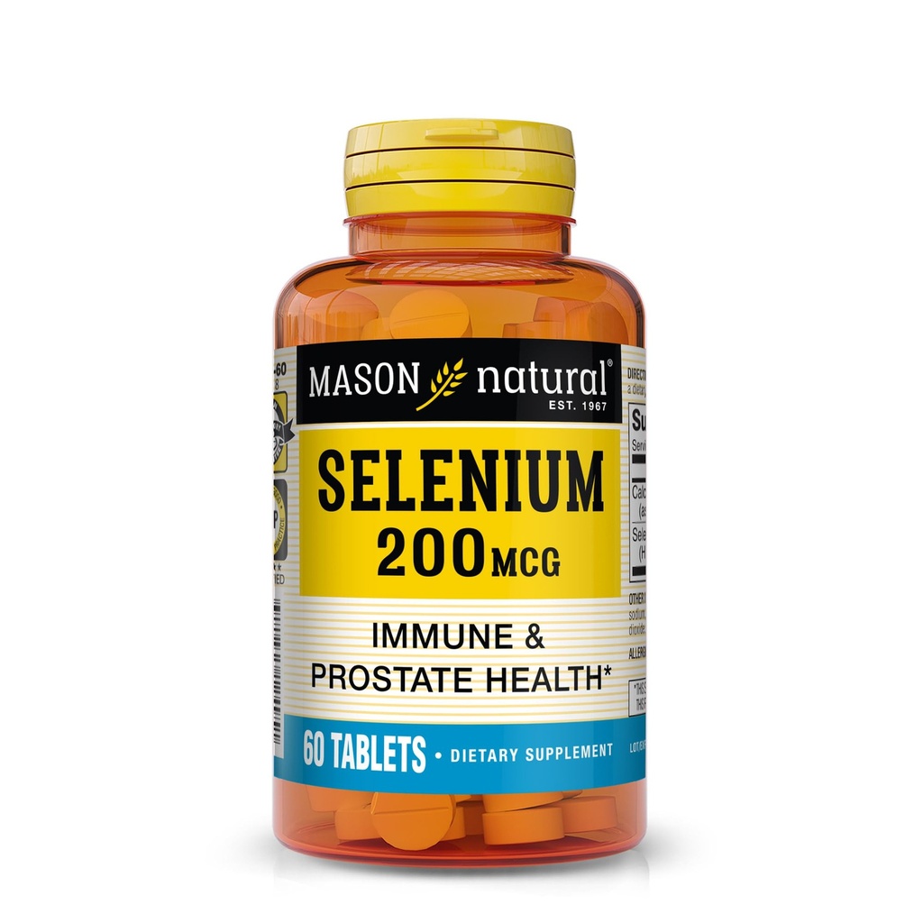 Masón Natural Selenio 200 mcg - Suplemento Antioxidante para Apoyo Inmunitario &amp; Salud Prostática, Mineral de Traza Esencial, 60 Tabletas