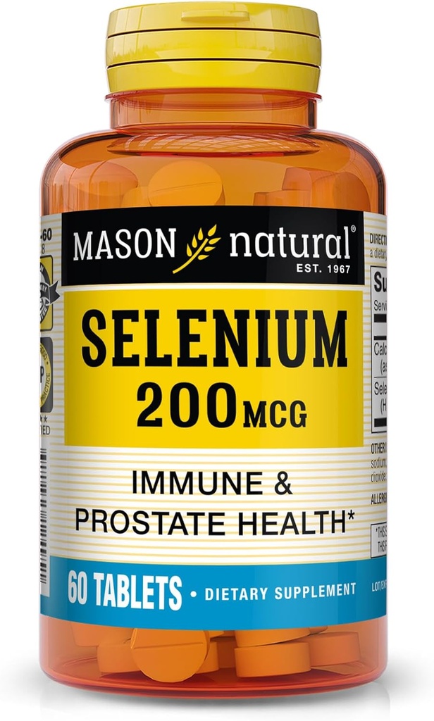Masón Natural Selenio 200 mcg - Suplemento Antioxidante para Apoyo Inmunitario &amp; Salud Prostática, Mineral de Traza Esencial, 60 Tabletas