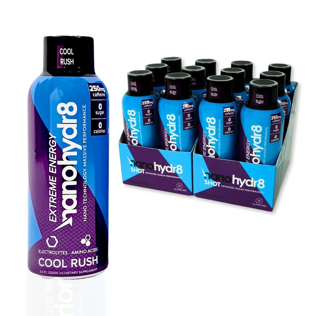 Nanohydr8 Workout Energy Drink with Nanotechnology for Fast Hydration and Electrolyte Recovery, 4 Ounce, Cool Rush Extreme 12 Pack