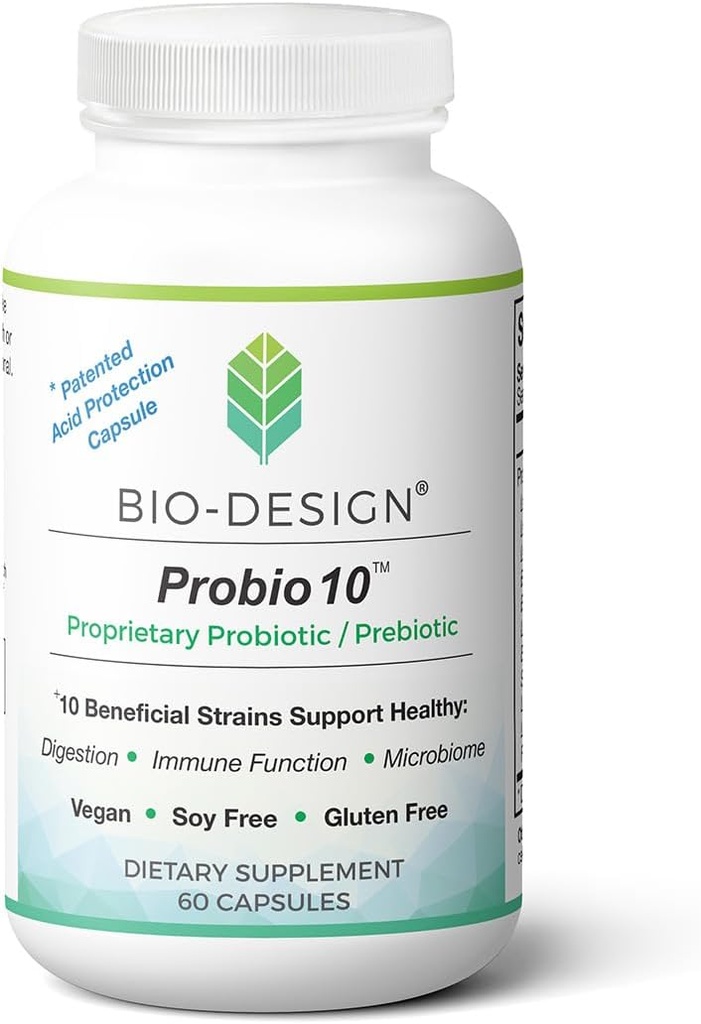 Probio10 - Suplemento Probiótico diario y prebiótico - 10 millones de CFU, 10 benéficos ayuda en la digestión, regularidad, función inmunitaria y Gut Health - 60 cápsulas resistentes al ácido