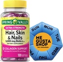 Extra Strength Hair, Skin & Nails Dietary Spring Valley Suplemento, Biotin, Collagen, Gelatin 120 ct Incluye organizador de píldoras