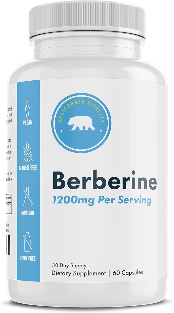 Suplemento de bereberina 1200mg – 60 cápsulas veganos – Gluten Free, Non-GMO, Dairy Free – 30 Day Supply