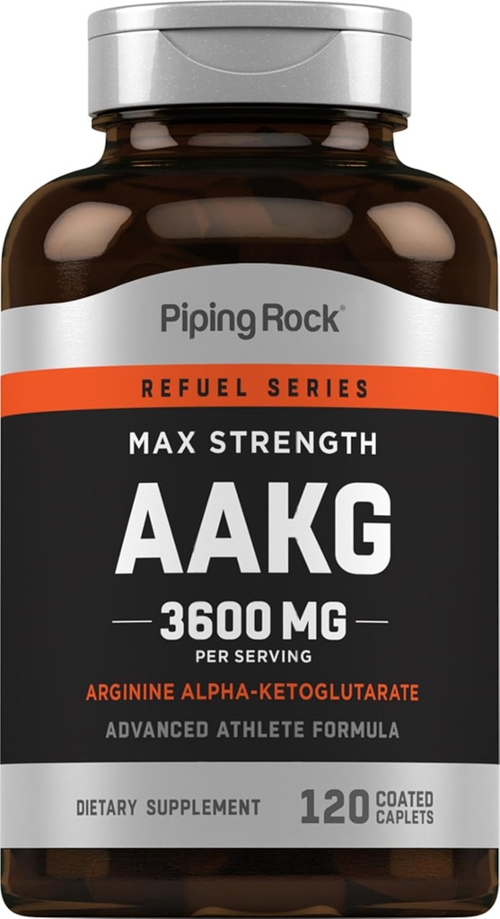 Piping Rock AAKG Suplemento Silencio 120 Caplets Silencio 3600 mg Silencio Arginine Alpha-Ketoglutarate Suplemento Silencio Nitric Oxide Enhancer  Max Strength ← Vegetarian, Non-GMO, Gluten Free