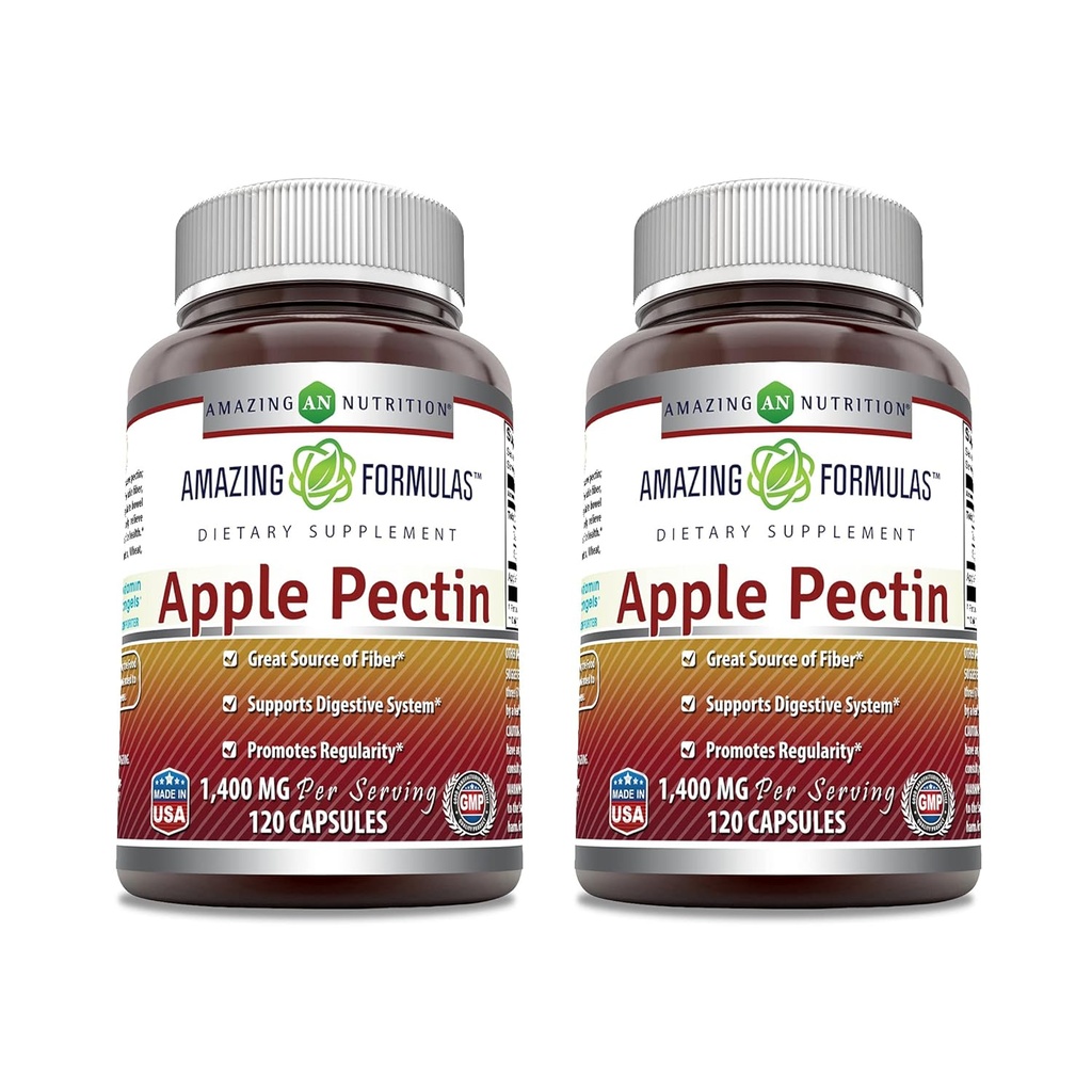 Fórmulas increíbles Apple Pectin 1400 mg Por Servir Suplemento Silencio Capsules Silencio No Gluten Libre Silencio Hecho en EE.UU. (120 Conde Silencio 2 Pack)