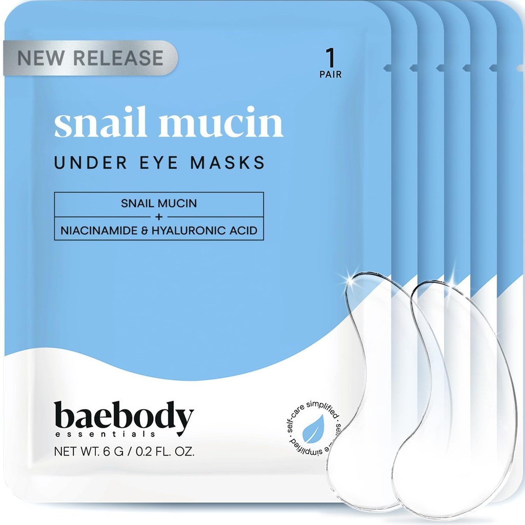 Baebody Advanced Snail Mucin Under Eye Patches for Women &amp; Men (6 Pares) - Bajo Máscaras Ojo para Círculos Oscuros y Puffiness - Con Niacinamide - Reducir líneas finas y arrugas