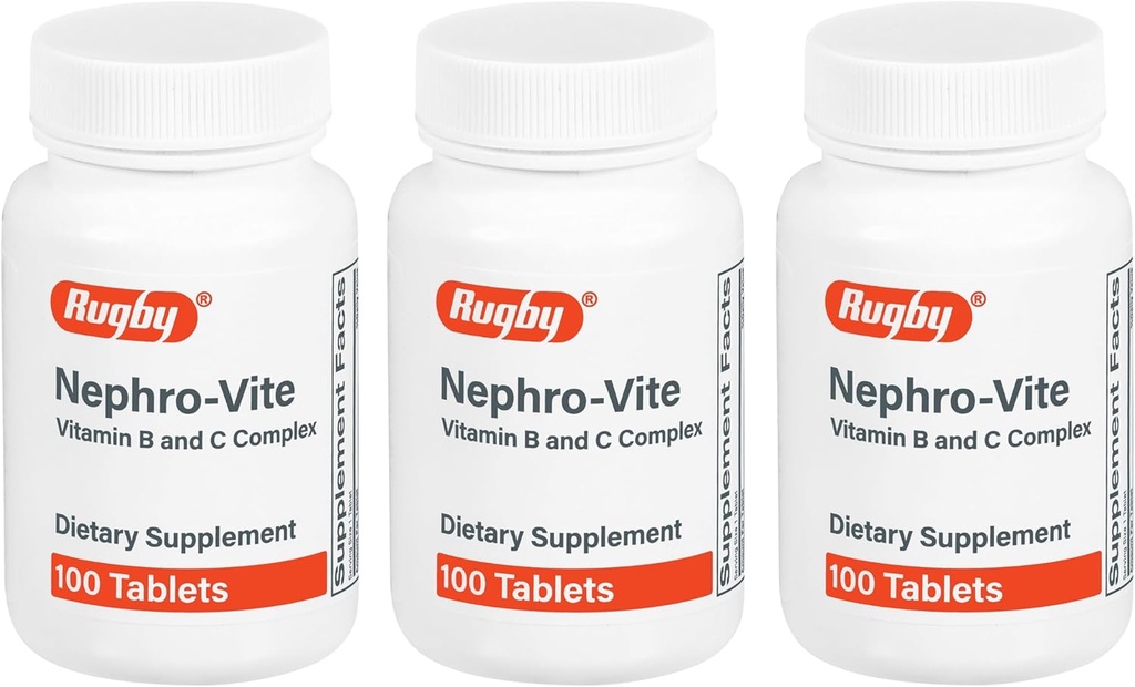 Rugby Nephro-Vite Vitamina B y C Complex Tablets - Suplemento dietético - 100 Cuenta (3 Pack)